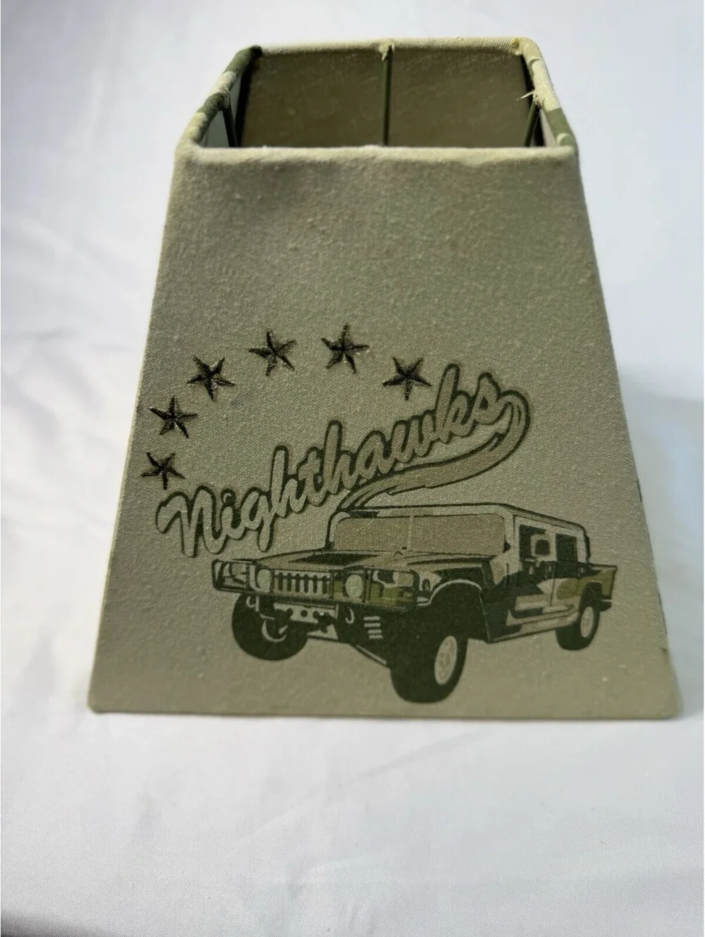 Vintage Lamp Shade Jeep Green Nighthawk Army Camouflage Embroidered